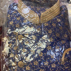 STUNNING Blue + Gold Indo Western Sherwani Size 42